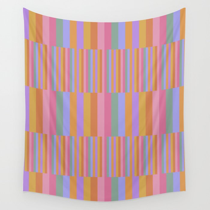 Mixed Stripes Pattern III 60s Rainbow Wall Tapestry Gallery Image 1