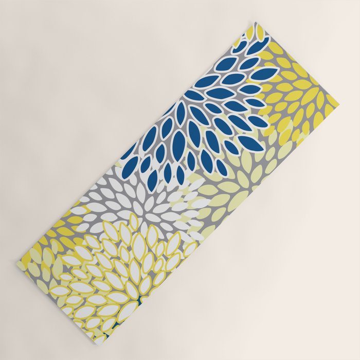 Modern Flowers Art, Blue, Yellow and Gray, Art Prints Yoga Mat Gallery Image 1