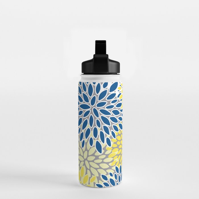Modern Flowers Art, Blue, Yellow and Gray, Art Prints Water Bottle Gallery Image 2