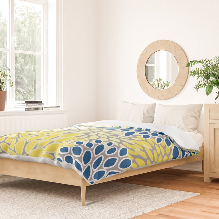 Modern Flowers Art, Blue, Yellow and Gray, Art Prints Duvet Cover Gallery Image 2