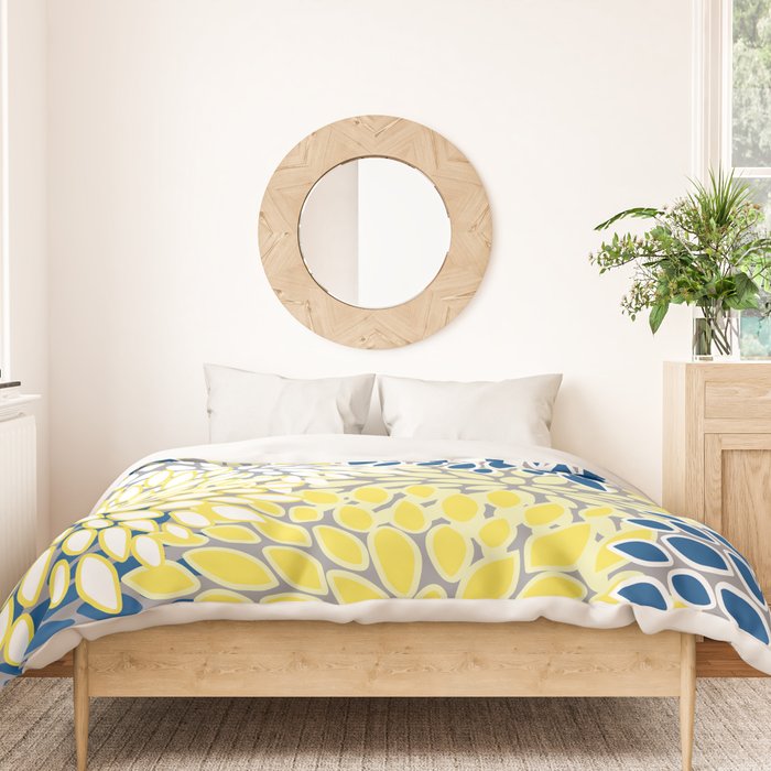 Modern Flowers Art, Blue, Yellow and Gray, Art Prints Duvet Cover Gallery Image 3