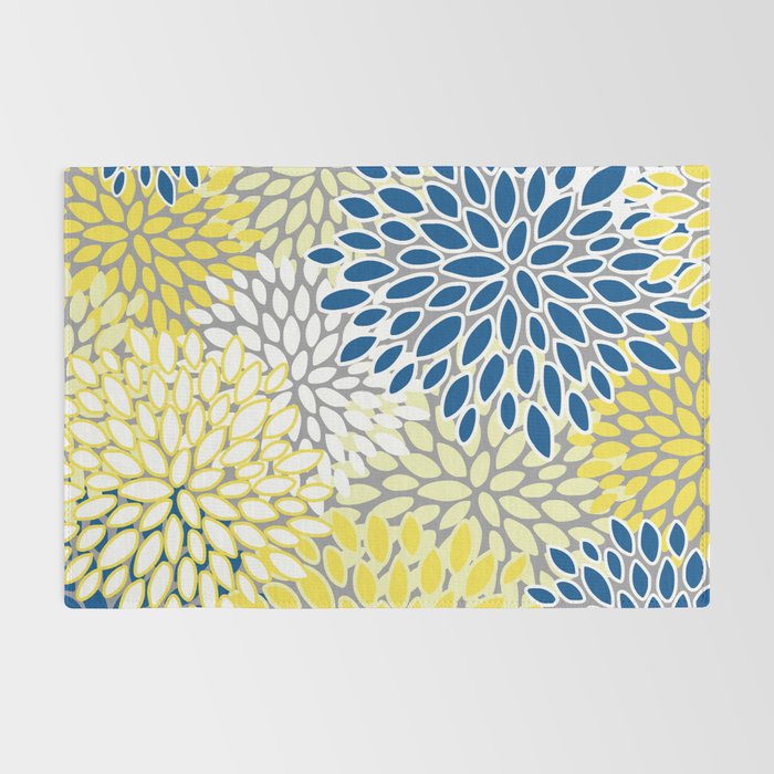 Modern Flowers Art, Blue, Yellow and Gray, Art Prints Rug Gallery Image 2