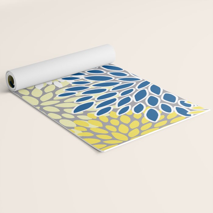 Modern Flowers Art, Blue, Yellow and Gray, Art Prints Yoga Mat Gallery Image 2