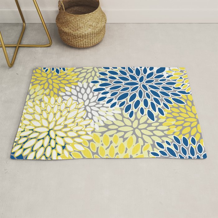 Modern Flowers Art, Blue, Yellow and Gray, Art Prints Rug Gallery Image 1