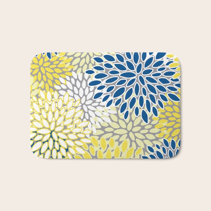 Modern Flowers Art, Blue, Yellow and Gray, Art Prints Bath Mat Gallery Image 1