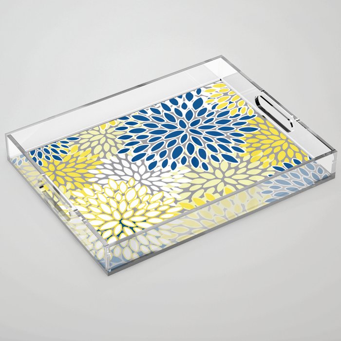 Modern Flowers Art, Blue, Yellow and Gray, Art Prints Acrylic Tray Gallery Image 1