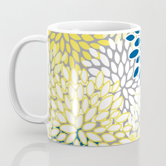 Modern Flowers Art, Blue, Yellow and Gray, Art Prints Coffee Mug Gallery Image 3