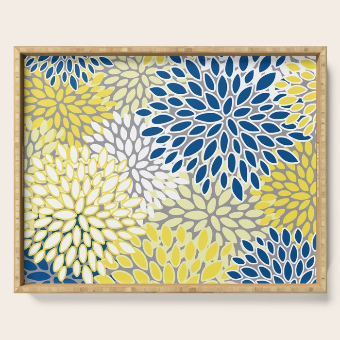 Modern Flowers Art, Blue, Yellow and Gray, Art Prints Serving Tray Gallery Image 1