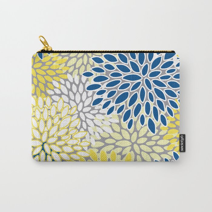Modern Flowers Art, Blue, Yellow and Gray, Art Prints Carry All Pouch Gallery Image 1