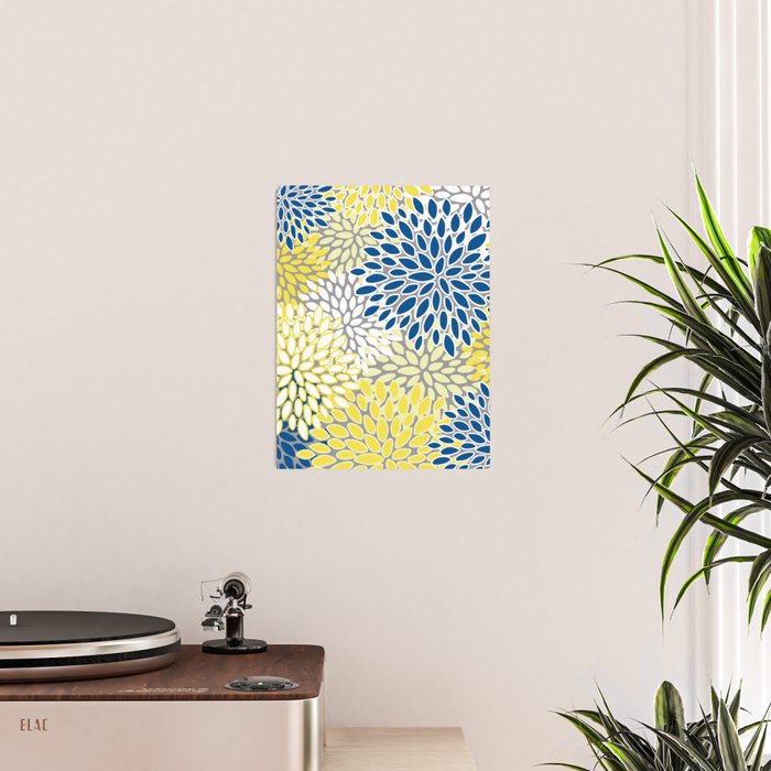 Modern Flowers Art, Blue, Yellow and Gray, Art Prints Poster Gallery Image 2