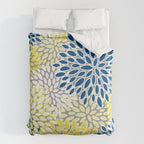 Modern Flowers Art, Blue, Yellow and Gray, Art Prints Duvet Cover Gallery Image 6