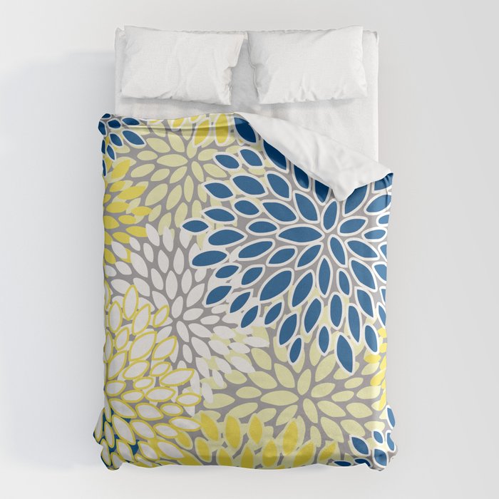 Modern Flowers Art, Blue, Yellow and Gray, Art Prints Duvet Cover Gallery Image 6