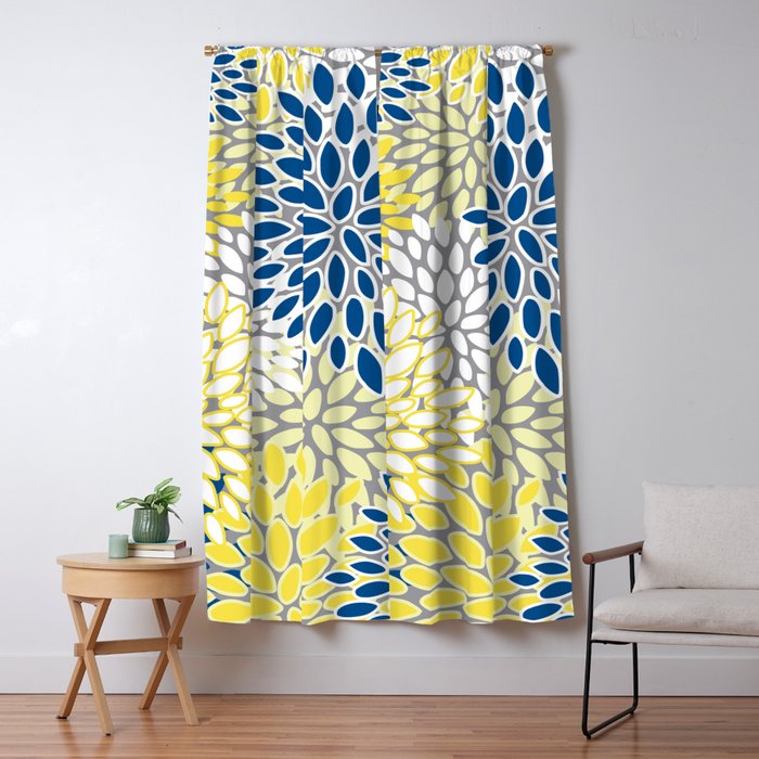 Modern Flowers Art, Blue, Yellow and Gray, Art Prints Window Curtain Gallery Image 5