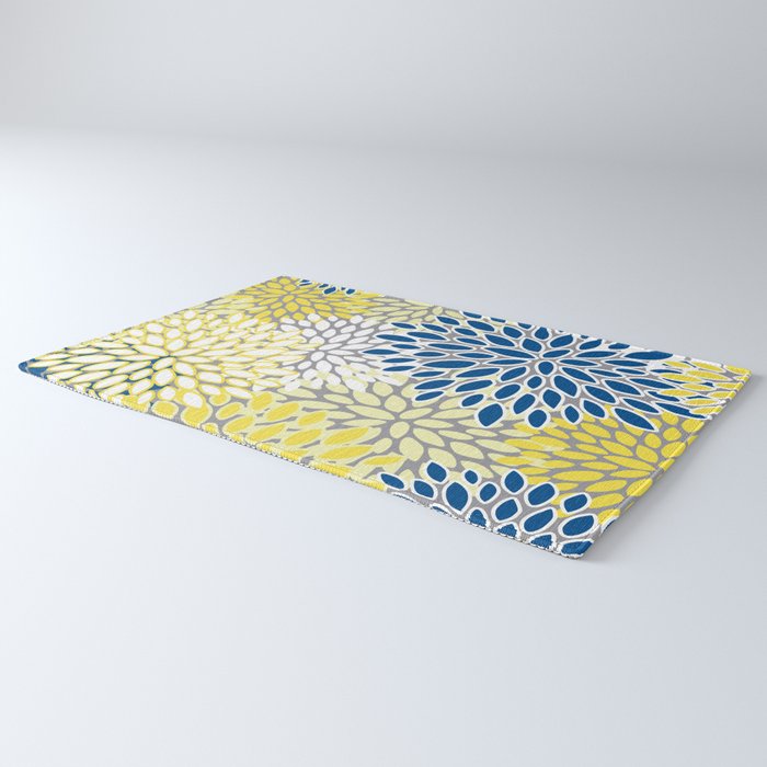 Modern Flowers Art, Blue, Yellow and Gray, Art Prints Rug Gallery Image 3