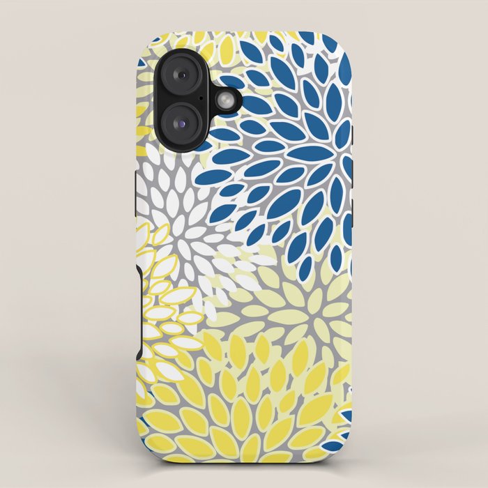 Modern Flowers Art, Blue, Yellow and Gray, Art Prints iPhone Case Gallery Image 1
