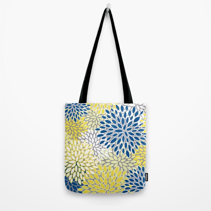 Modern Flowers Art, Blue, Yellow and Gray, Art Prints Tote Bag Gallery Image 2