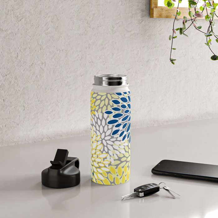 Modern Flowers Art, Blue, Yellow and Gray, Art Prints Water Bottle Gallery Image 4