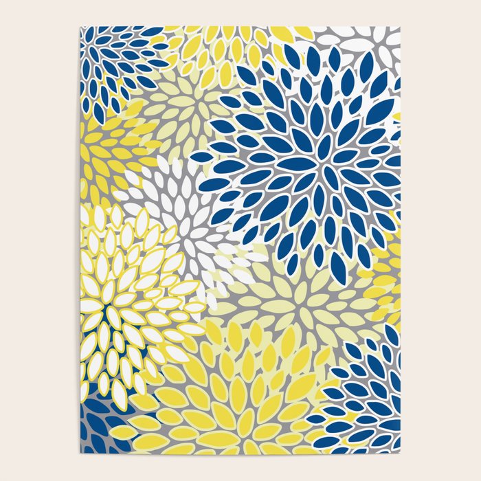 Modern Flowers Art, Blue, Yellow and Gray, Art Prints Poster Gallery Image 4