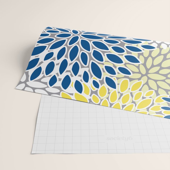 Modern Flowers Art, Blue, Yellow and Gray, Art Prints Wrapping Paper Gallery Image 2