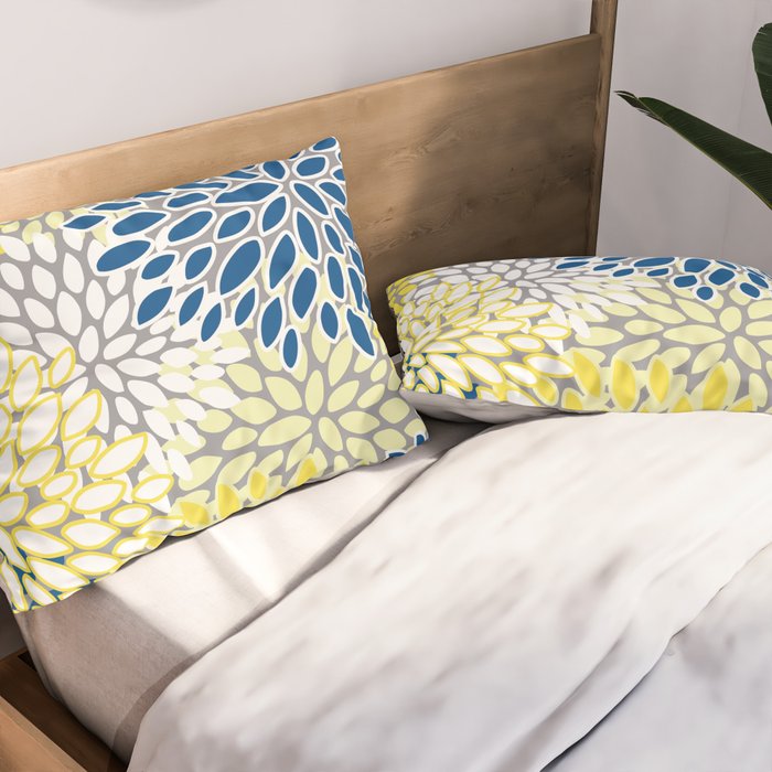 Modern Flowers Art, Blue, Yellow and Gray, Art Prints Pillow Sham Gallery Image 2
