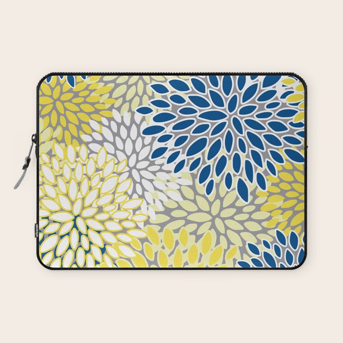Modern Flowers Art, Blue, Yellow and Gray, Art Prints Laptop Sleeve Gallery Image 1