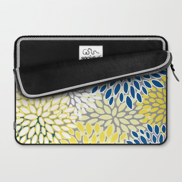 Modern Flowers Art, Blue, Yellow and Gray, Art Prints Laptop Sleeve Gallery Image 2