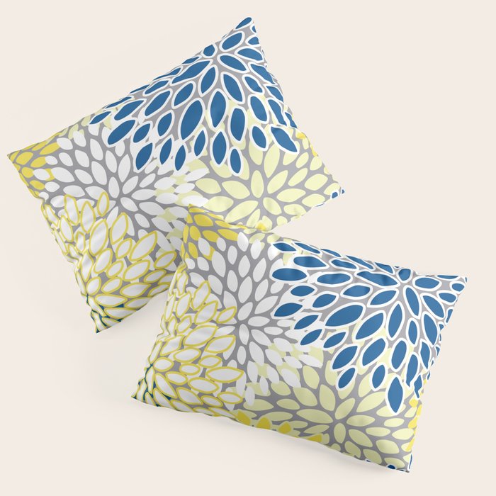 Modern Flowers Art, Blue, Yellow and Gray, Art Prints Pillow Sham Gallery Image 1