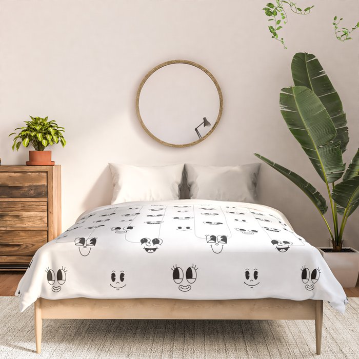 Funny vintage cartoon face doodle pattern Comforter Gallery Image 3