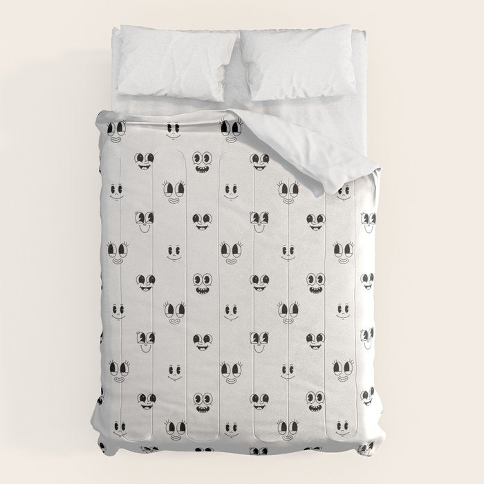Funny vintage cartoon face doodle pattern Comforter Gallery Image 1