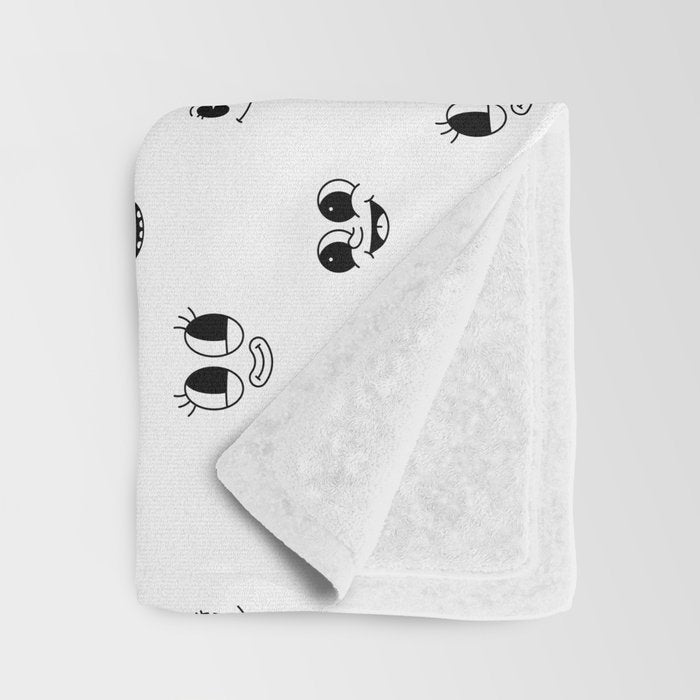 Funny vintage cartoon face doodle pattern Throw Blanket Gallery Image 3