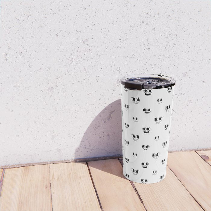 Funny vintage cartoon face doodle pattern Travel Mug Gallery Image 4