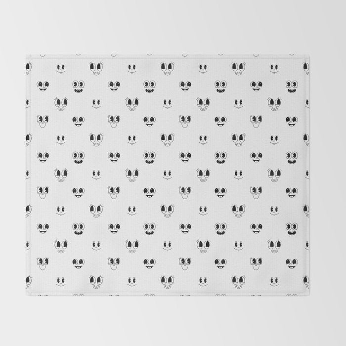 Funny vintage cartoon face doodle pattern Throw Blanket Gallery Image 2