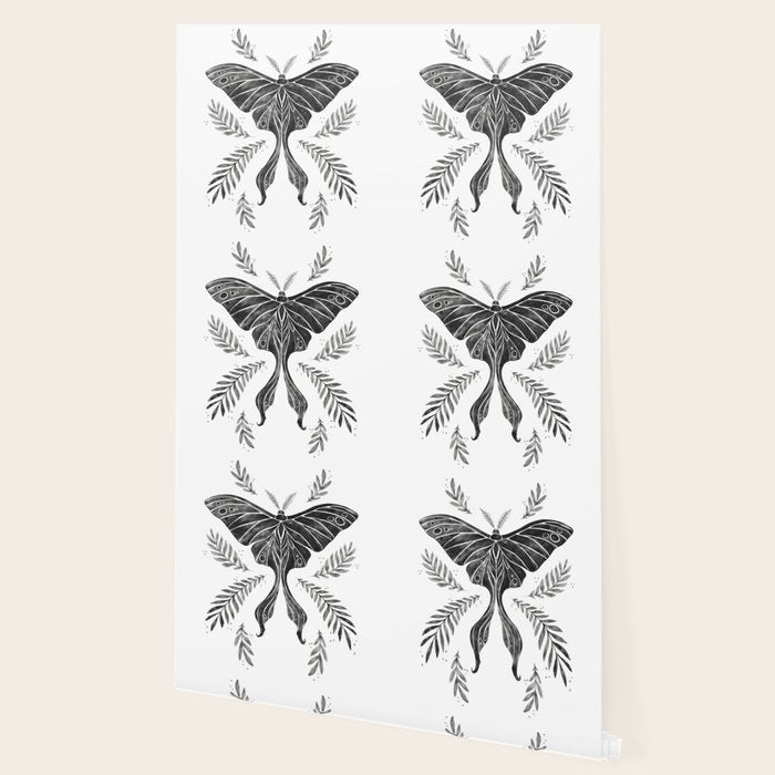 Watercolor Luna Moth in Black and White Wallpaper Gallery Image 2