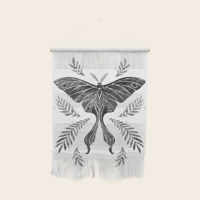 Watercolor Luna Moth in Black and White Wall Hanging Gallery Image 1