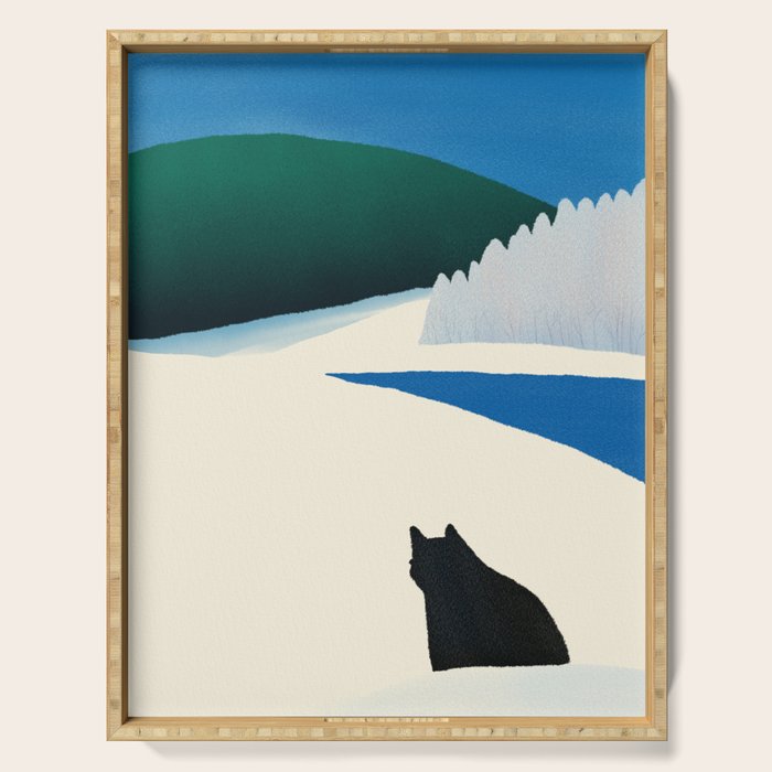 Black cat wandering Serving Tray Gallery Image 1