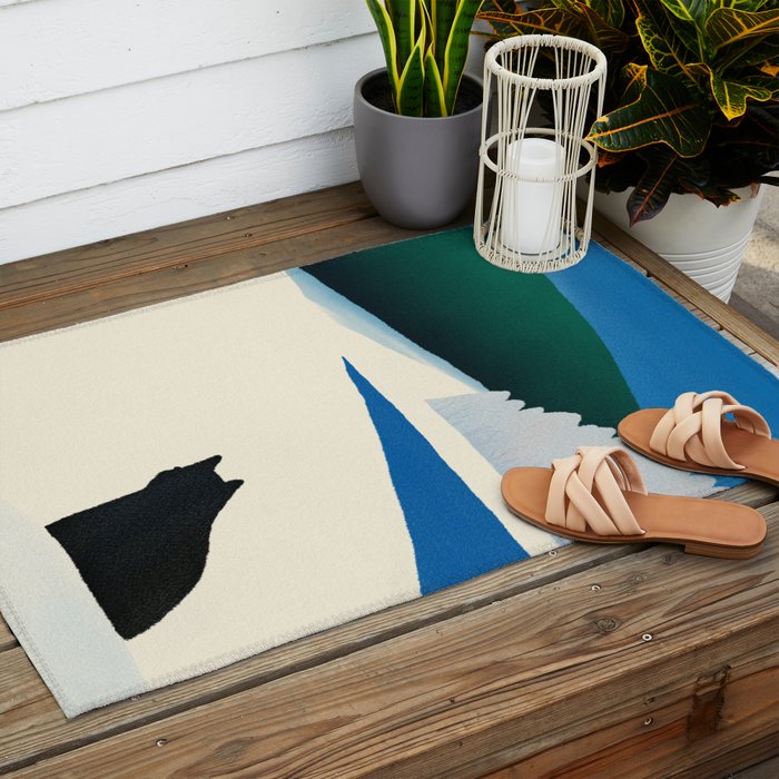 Black cat wandering Outdoor Rug Gallery Image 2