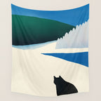 Black cat wandering Wall Tapestry Gallery Image 4