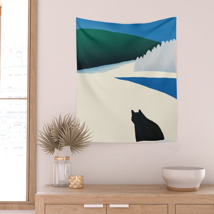 Black cat wandering Wall Tapestry Gallery Image 2