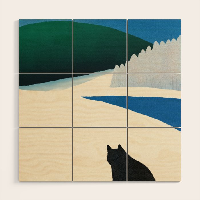 Black cat wandering Wood Wall Art Gallery Image 1