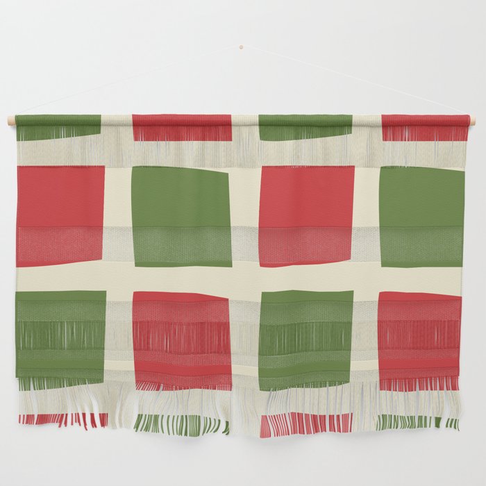 Retro Christmas Midcentury Modern Windows Checkered Red Green Cream Pattern Wall Hanging Gallery Image 1