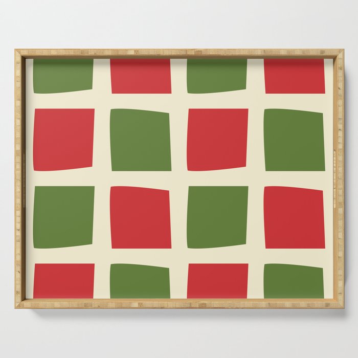 Retro Christmas Midcentury Modern Windows Checkered Red Green Cream Pattern Serving Tray Gallery Image 1