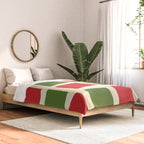 Retro Christmas Midcentury Modern Windows Checkered Red Green Cream Pattern Comforter Gallery Image 2