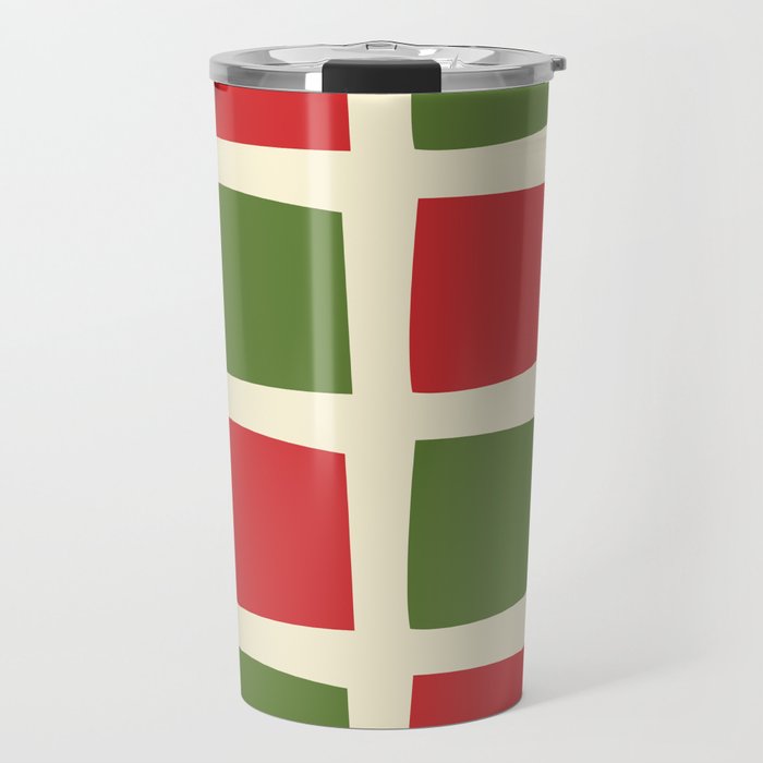 Retro Christmas Midcentury Modern Windows Checkered Red Green Cream Pattern Travel Mug Gallery Image 1