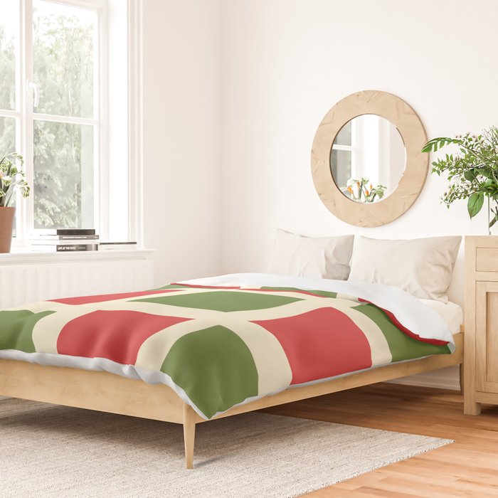 Retro Christmas Midcentury Modern Windows Checkered Red Green Cream Pattern Duvet Cover Gallery Image 2