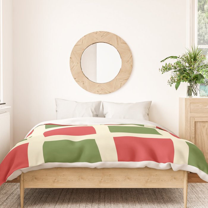 Retro Christmas Midcentury Modern Windows Checkered Red Green Cream Pattern Duvet Cover Gallery Image 3