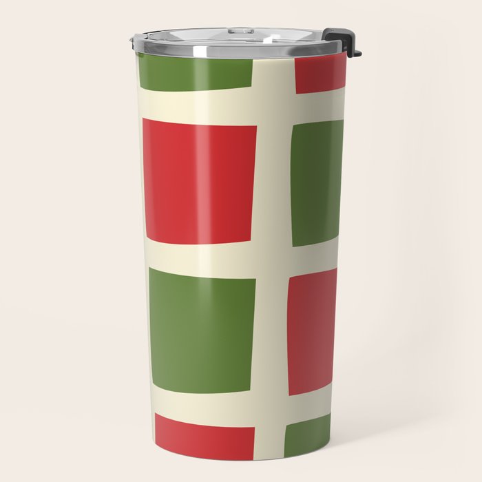 Retro Christmas Midcentury Modern Windows Checkered Red Green Cream Pattern Travel Mug Gallery Image 2