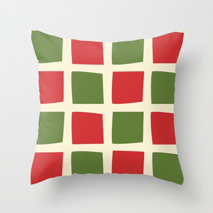 Retro Christmas Midcentury Modern Windows Checkered Red Green Cream Pattern Throw Pillow Gallery Image 6