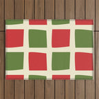 Retro Christmas Midcentury Modern Windows Checkered Red Green Cream Pattern Outdoor Rug Gallery Image 1