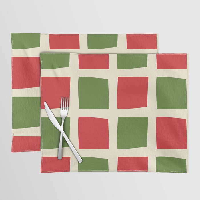 Retro Christmas Midcentury Modern Windows Checkered Red Green Cream Pattern Placemat Gallery Image 1