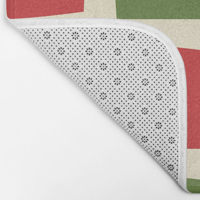 Retro Christmas Midcentury Modern Windows Checkered Red Green Cream Pattern Bath Mat Gallery Image 2